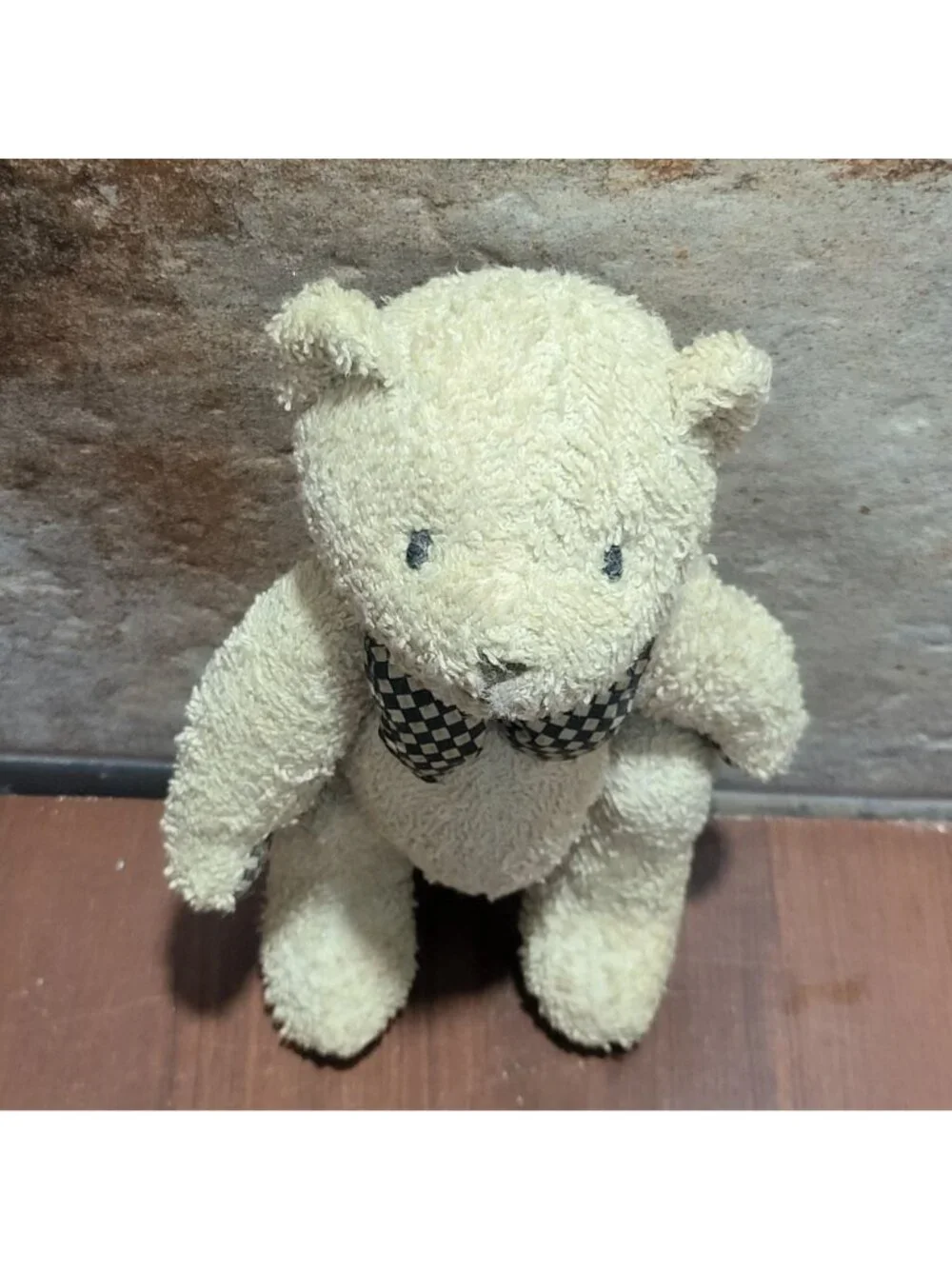 Vintage Tan Brown Teddy Bear Fully Jointed  Checkered Bow 9